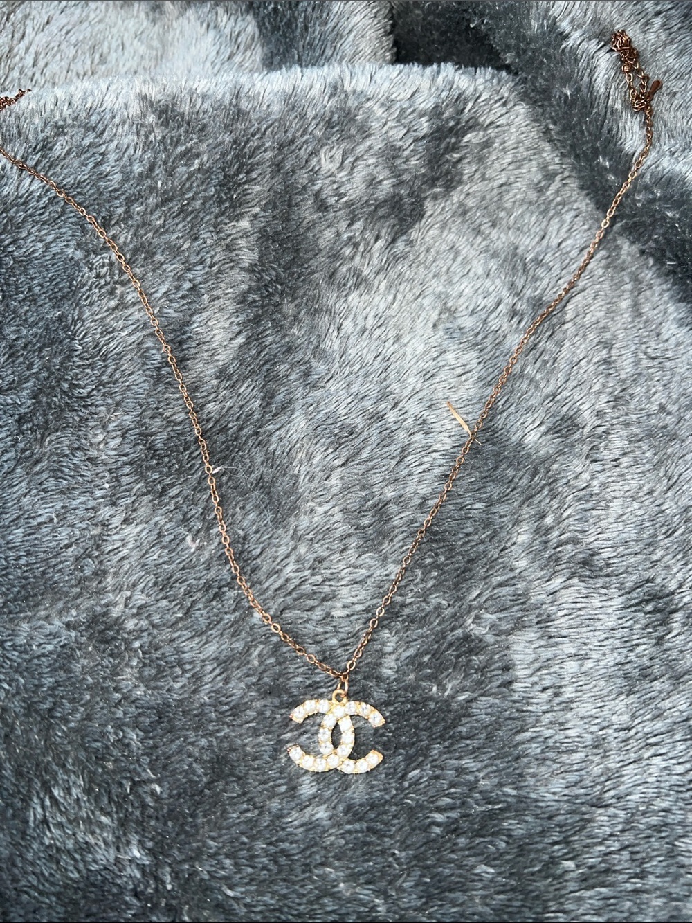 Rose Gold Chain Necklace with Crystal Double C Pendant